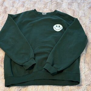 Dark Green Crewneck Sweater with Smiley